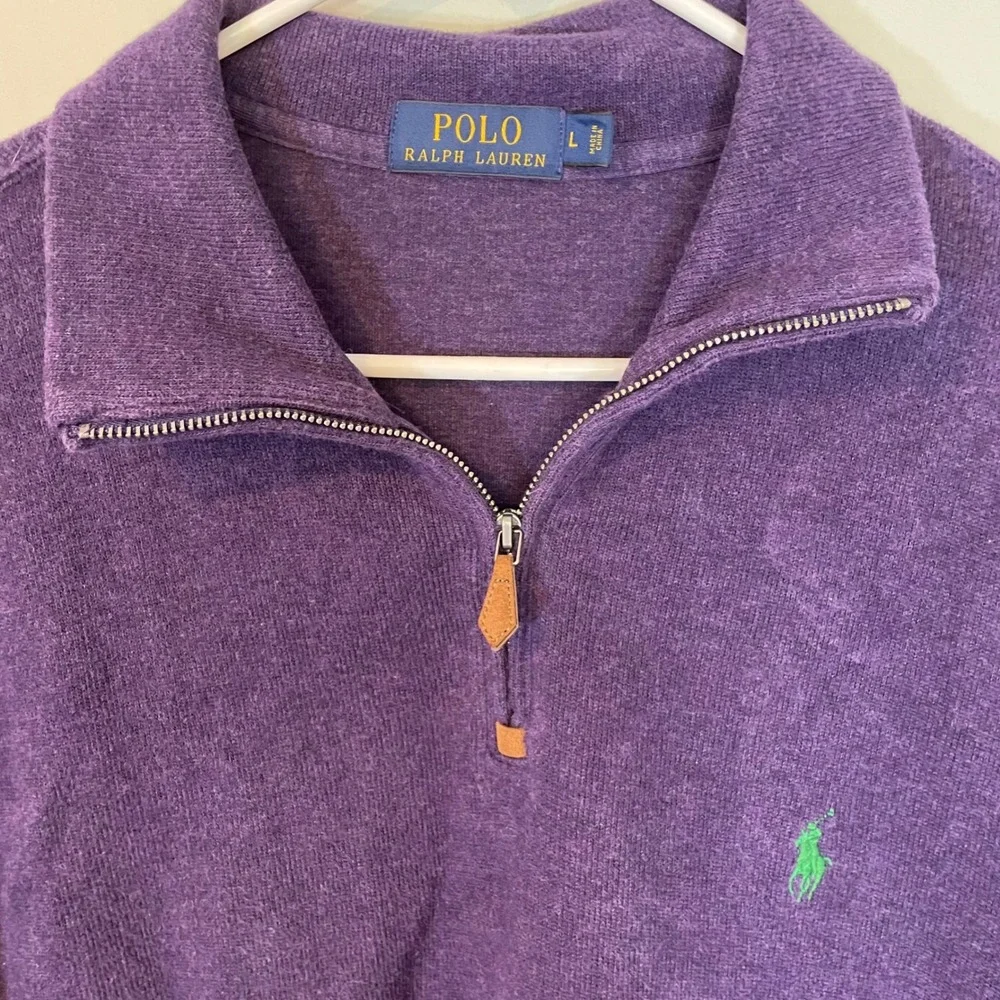 Polo Ralph Lauren Mens Purple Cotton Quarter Zip Pullover Sweater‎ Large Preppy